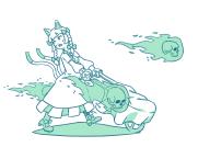 1girl animal_ears bow braid cat_ears cat_tail dress floating_skull footwear_bow ghost high_heels hitodama kaenbyou_rin leg_ribbon looking_back monochrome multiple_tails open_mouth puffy_sleeves ribbon shadow skull tail tarpaulin touhou twin_braids two_tails wheelbarrow zeta_uma // 722x507 // 110KB