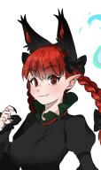 1girl animal_ears blush braid breasts cat_ears cat_girl closed_mouth commentary_request extra_ears fang kaenbyou_rin looking_at_viewer pointy_ears red_eyes red_hair side_braids simple_background solo tenkatorouze touhou twin_braids upper_body white_background // 612x1024 // 67KB
