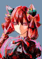 1girl absurdres animal_ears braid cat_ears cat_girl closed_mouth commentary_request grey_background highres kaenbyou_rin looking_at_viewer omaega_chan one-hour_drawing_challenge red_eyes red_hair simple_background solo touhou twin_braids upper_body // 2480x3508 // 1.7MB
