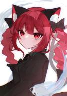 1girl absurdres animal_ears black_dress braid cat_ears cat_tail dress extra_ears highres juliet_sleeves kaenbyou_rin long_hair long_sleeves multiple_tails pointy_ears puffy_sleeves red_eyes red_hair shion_343 simple_background solo tail touhou twin_braids two_tails upper_body white_background // 2100x2973 // 429KB