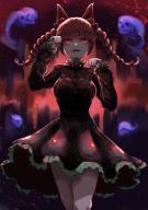 1girl absurdres animal_ears black_dress braid breasts cat_ears cat_girl clenched_hands commentary_request dress highres hitodama ibuki_ryuko kaenbyou_rin large_breasts long_hair long_sleeves looking_at_viewer open_mouth red_eyes red_hair side_braids solo touhou twin_braids // 2894x4093 // 7.6MB