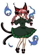 1girl :d animal_ears bow braid cat_ears cat_tail dress extra_ears fangs kaenbyou_rin looking_at_viewer multiple_tails nekomata one-hour_drawing_challenge open_mouth red_eyes red_hair shoes smile solo tail touhou twin_braids two_tails watarohata // 600x806 // 65KB