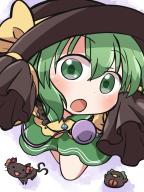 1girl :o bird black_bird black_cat black_hat blush buttons cat collared_shirt commentary_request diamond_button frilled_shirt_collar frilled_sleeves frills from_above green_eyes green_hair green_skirt hands_up hat hat_ribbon kaenbyou_rin kaenbyou_rin_(cat) komeiji_koishi long_sleeves looking_at_viewer open_mouth reiuji_utsuho reiuji_utsuho_(bird) ribbon rokugou_daisuke shirt short_hair signature skirt sleeves_past_fingers sleeves_past_wrists third_eye touhou yellow_ribbon yellow_shirt // 780x1040 // 489KB