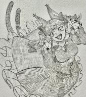 1girl animal_ears breasts cat_ears cat_girl cat_tail commentary_request dress extra_ears fingernails frilled_dress frills highres kaenbyou_rin long_fingernails long_sleeves looking_at_viewer medium_breasts multiple_tails open_mouth pointy_ears solo tail tenkatorouze touhou traditional_media two_tails // 1816x2048 // 977KB