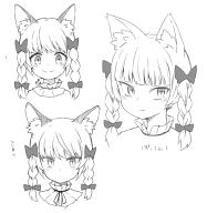 1girl ? aki_inu animal_ear_fluff animal_ears blunt_bangs blush bow braid cat_ears frills hair_bow kaenbyou_rin monochrome multiple_expressions portrait score:0 simple_background slit_pupils smile touhou tsurime twin_braids white_background // 783x800 // 104KB