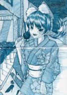 1girl absurdres alternate_costume alternate_hairstyle animal_ear_fluff animal_ears blush candy_apple cat_ears cat_girl extra_ears fangs floral_print food highres holding holding_candy_apple holding_food japanese_clothes kaenbyou_rin kimono long_sleeves looking_at_viewer monochrome ni_0220 open_mouth outdoors pointy_ears score:1 solo touhou traditional_media yukata // 2881x4096 // 2.9MB