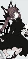1girl animal_ears barefoot blush bow braid carbohydrate_(asta4282) cat_ears cat_girl cat_tail commentary_request dress extra_ears hair_bow highres kaenbyou_rin leg_ribbon long_hair looking_at_viewer monochrome multiple_tails ribbon score:2 side_braids simple_background skull solo tail tongue tongue_out touhou twin_braids two_tails // 1080x2220 // 233KB
