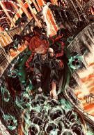 1girl animal_ears aqueduct black_bow black_bowtie black_dress bow bowtie braid bridge cat_ears dress hair_bow highres kaenbyou_rin lava lavafall red_eyes red_hair river_of_lava score:2 skull stone_bridge touhou umaieokakitai wheelbarrow // 1442x2048 // 799KB