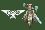 1girl absurdres alternate_costume animal_ears astra_militarum braid brown_cat cat cat_ears closed_mouth commentary crossover english_commentary extra_ears fangs green_background gun highres holding holding_gun holding_sword holding_weapon imperium_of_man kaenbyou_rin karasutomo looking_at_viewer pointy_ears red_eyes red_hair score:4 side_braids simple_background skull solo sword touhou twin_braids warhammer_40k weapon // 4096x2738 // 6.9MB