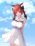 1girl absurdres breasts dress highres kaenbyou_rin large_breasts pointy_ears score:11 solo sugar_you sundress touhou white_dress // 6318x8396 // 13MB